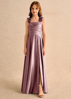 Azazie Rosita Junior Formal vestidos de niña de las flores Vestido de Rosa Polvorienta de Satin Mate de Corte en A con Plisado image3