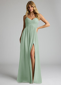 Azazie Alia Bridesmaid Dresses Agave A-Line Pleated Chiffon Dress image1