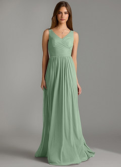 Azazie Keyla Bridesmaid Dresses Matcha A-Line Pleated Mesh Dress image4