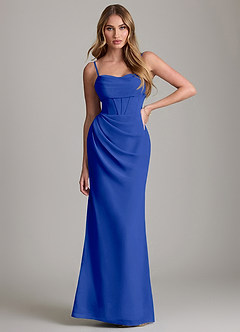 Azazie Mai Bridesmaid Dresses Royal Blue Sheath Pleated Chiffon Dress image1