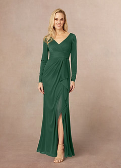 Azazie Risa Abiti per la Madre della Sposa Abito Sirena in Maglia con Scollo a V a Pieghe Verde Scuro image1