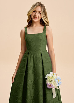 Azazie Amalie Junior Olive A-Line Ruched Floral Burnout Dress image8