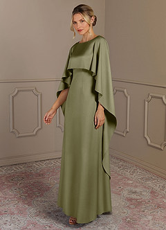 Azazie Eli Mother of the Bride Dresses Pistachio Sheath Boatneck Stretch Satin Dress image3