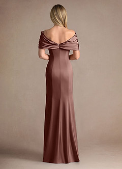 Azazie Auberdeen Mother of the Bride Dresses Espresso Mermaid Pleated Stretch Satin Dress image3