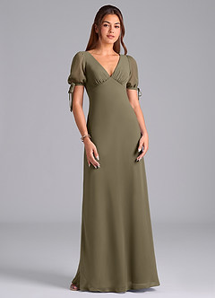 Azazie Pheby Bridesmaid Dresses Willow Green A-Line Pleated Chiffon Dress image4