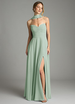 Azazie Ayla Abiti da Damigella Abito A-Line in Chiffon Scollo a Cuore Agave image7