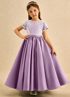 Azazie Cashew Flower Girl Dresses Wisteria Ball-Gown with Sleeves Matte Satin Dress image2