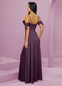 Barbie ♥ Azazie Bridesmaid Dresses Plum A-Line Off the Shoulder Stretch Satin Dress image9