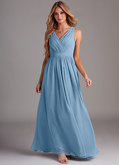 Azazie Kingsley Abiti da Damigella Abito A-Line in Chiffon Pizzo Blu Acciaio image3