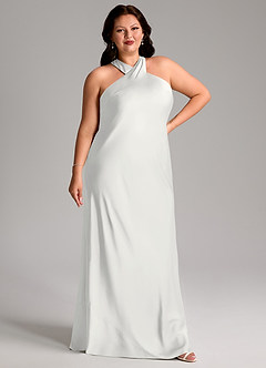 Azazie Doretta Bridesmaid Dresses White Mermaid Pleated Stretch Satin Dress image10