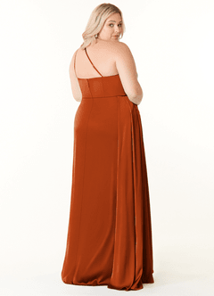 Azazie Maron Bridesmaid Dresses Burnt Orange A-Line One Shoulder Stretch Satin Dress image18