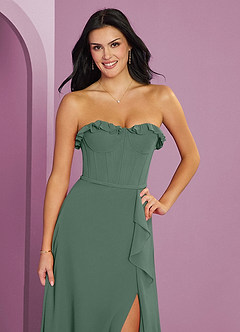 Barbie ♥ Azazie Brautjungfernkleider A-Linie Herzausschnitt Chiffon Kleid Eukalyptus image6