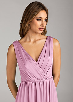 Azazie Tanicia Bridesmaid Dresses Candy Pink A-Line Pleated Stretch Satin Dress image6