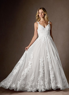 Azazie Delaina Wedding Dresses Diamond White A-Line V-Neck Sequins Tulle Dress image5