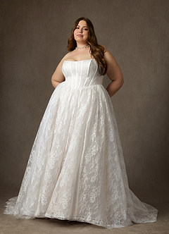 Azazie Demetria Vestidos de novia Vestido Diamante Blanco de Encaje de Corte Princesa con Palabra de honor image10