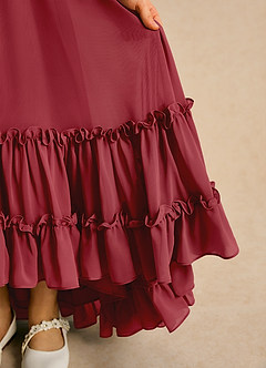 Azazie Kass Flower Girl Dresses Pomegranate A-Line Pleated Chiffon Dress image7
