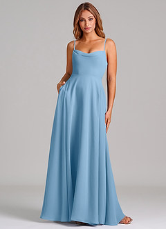 Azazie Elle Bridesmaid Dresses Steel Blue A-Line Pleated Chiffon Dress image1