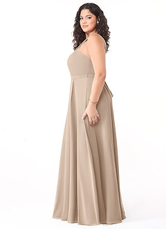 Azazie Dixie Bridesmaid Dresses Taupe A-Line Halter Pleated Chiffon Dress image8