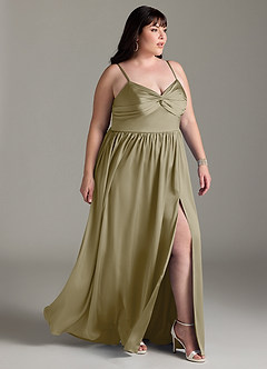 Azazie Zeya Robes de demoiselle d'honneur Robe Trapèze en Satin extensible Plissée Vert Mousse image12