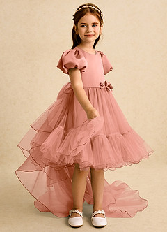 Azazie Cocoa vestidos de niña de las flores Vestido de Mai Tai de Tul de Princesa con Plisado image8