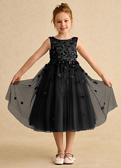 Azazie Lana Flower Girl Dresses Black A-Line Sleeveless Matte Satin Dress image1
