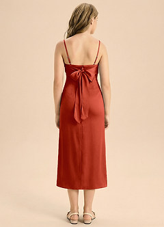 Azazie Mai Junior Osłona Pofałdowany Satyna elastyczna Długość herbaty Młodsza druhna Sukienka image2