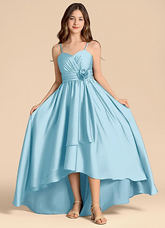 Azazie Catalina Junior Sky Blue A-Line Sweetheart Neckline Stretch Satin Dress image4