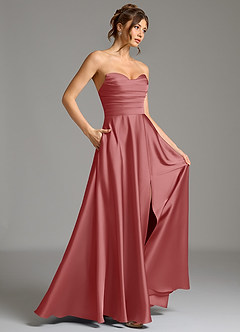 Azazie Ayla Abiti da Damigella Abito A-Line in Raso Elasticizzato Corsetto Rosa Antica image6