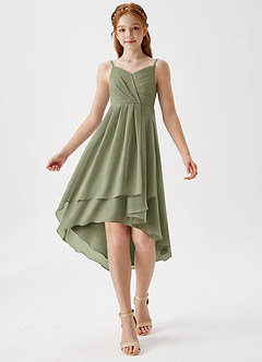 Azazie Mariam Junior A-Linie Plissee Chiffon Kleid Pistazie image3