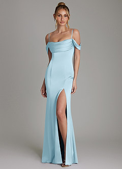 Azazie Nira Brautjungfernkleider Meerjungfrau-Linie Korsett Stretch-Satin Kleid Himmelblau image5