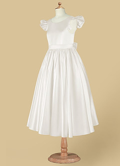 Azazie Violeta Flower Girl Dresses Ivory Ball-Gown Bow Matte Satin Dress image12