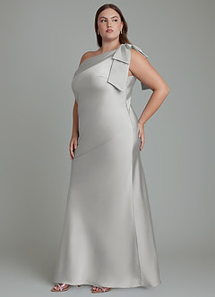 Azazie Yuanna Vestidos de damas de honor Vestido Plata de Satén Elástico de Corte Sirena con Un hombro image12