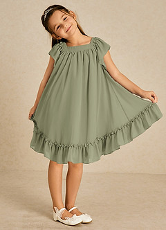 Azazie Tot Final Sale Pistachio A-Line with Sleeves Chiffon Dress image4