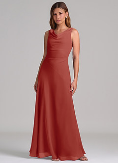 Azazie Nerine Brudtärnklänningar Klä av A-Linje i Chiffong Plisserad Terrakotta image3