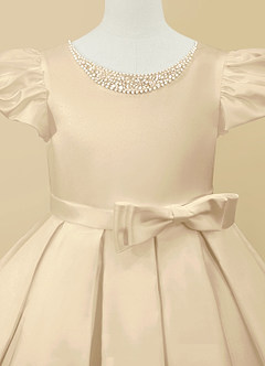 Azazie Jewel Flower Girl Dresses Champagne Ball-Gown Pleated Matte Satin Dress image7
