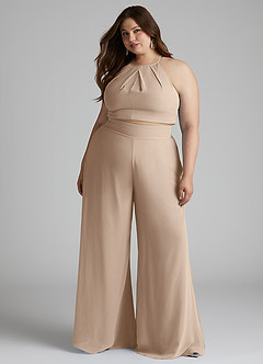 Azazie Kenzi Bridesmaid Dresses Taupe Pleated Chiffon Jumpsuit image8