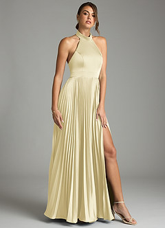 Azazie Zienna Brautjungfernkleider A-Linie Plissee Stretch-Satin Kleid Zitronensorbet image1