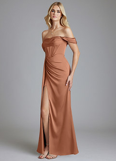 Azazie Amyra Bridesmaid Dresses Bronzer Mermaid Off the Shoulder Stretch Satin Convertible Dress image6