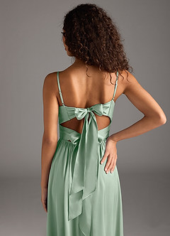 Azazie Zeya Bridesmaid Dresses Agave A-Line Pleated Stretch Satin Dress image8