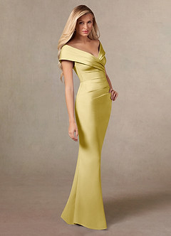Azazie Ludlow Mother of the Bride Dresses Lemon Sorbet Mermaid Pleated Stretch Satin Dress image3