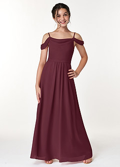 Azazie Alivia Junior Cabernet A-Line Off the Shoulder Chiffon Dress image1