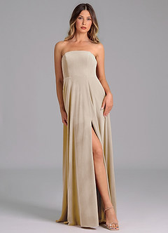 Azazie Wren Brautjungfernkleider A-Linie Schulterfrei Samt Kleid Champagner image5