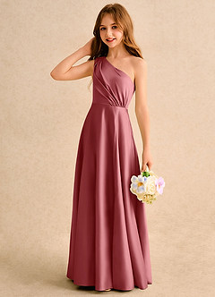 Azazie Puddles Junior Formal Blumenmädchenkleider A-Linie One-Shoulder Matte Satin Kleid Antike Rose image6