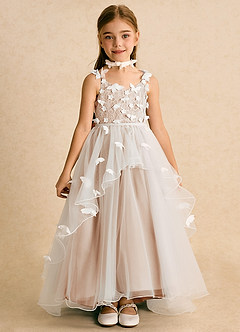 Azazie Darlina Abiti da Ragazza di Fiori Abito Principessa in Tulle Pizzo Avorio Rosa Inglese image4