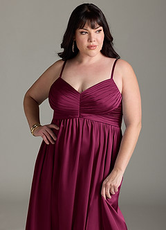 Azazie Alia Bridesmaid Dresses Red Plum A-Line Pleated Stretch Satin Dress image14