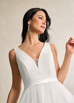 Azazie Windsor Wedding Dresses Diamond White A-Line Bow Tulle Dress image4