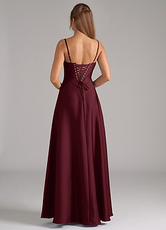 Azazie Valentine Bridesmaid Dresses Cabernet A-Line Corset Stretch Satin Dress image5