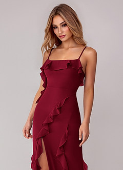 Azazie Malia Bridesmaid Dresses Burgundy Sheath Ruched Chiffon Dress image2