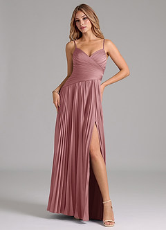 Azazie Vini Bridesmaid Dresses Dusty Rose A-Line Pleated Stretch Satin Dress image1