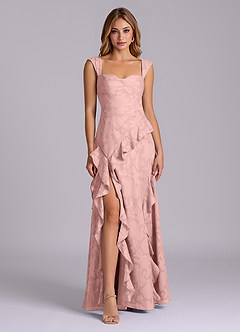 Azazie Sloane Brautjungfernkleider Eine Linie Herzausschnitt Blumen-Burnout Kleid Puderrosa image1